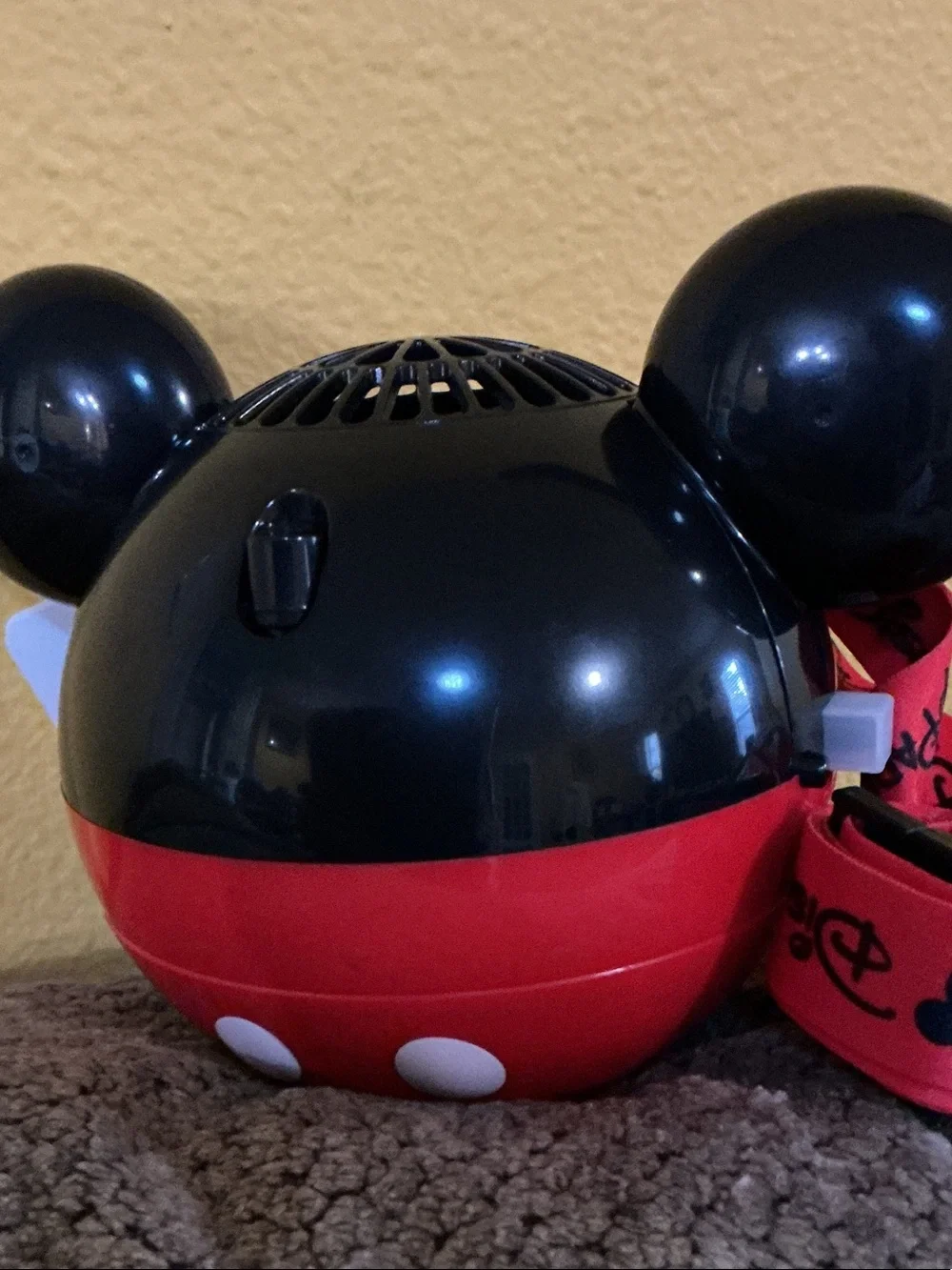 Disney Black Mickey Ear Handheld misting Fan with Red Strap nwt